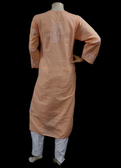 ISHIEQAs Chikankari Orange Cotton Kurti-MV1002E