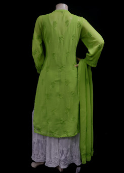 ISHIEQAs Chikankari-Embellished Georgette Green Kurti-MV1001E