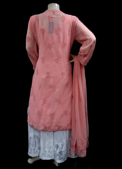 ISHIEQAs Chikankari-Embellished Georgette Peach-A Kurti-MV1001E