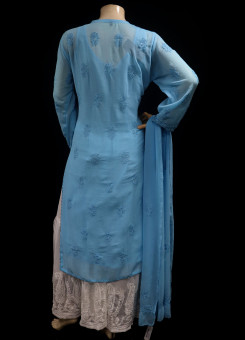 ISHIEQAs Chikankari-Embellished Georgette Blue Kurti-MV1001E