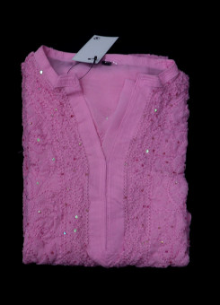 ISHIEQAs Chikankari-Embellished Georgette Pink Kurti-MV1001E