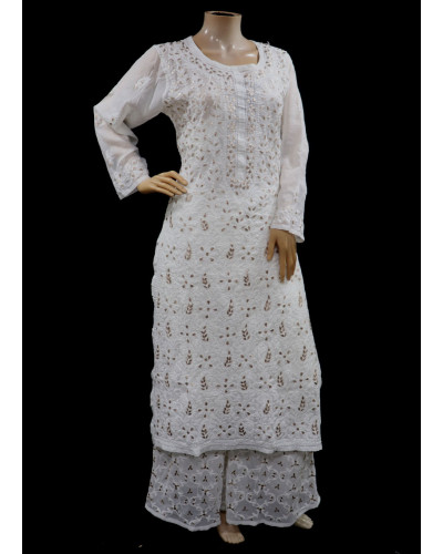 ISHIEQAs Chikankari-Gotta Cotton White Kurti-MV1104E