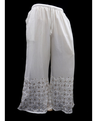 ISHIEQA's White Georgette Chikankari Plazzo - MV1108E