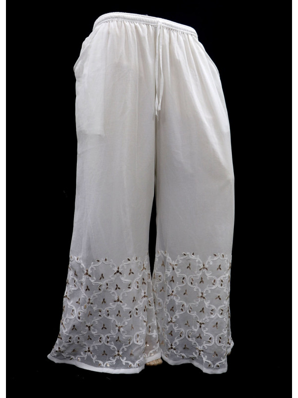 ISHIEQA's White Georgette Chikankari Plazzo - MV1108E