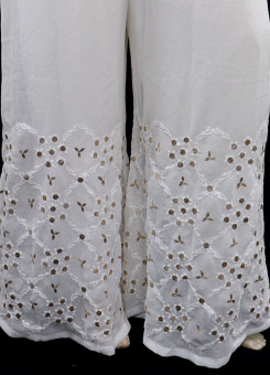 ISHIEQA's White Georgette Chikankari Plazzo - MV1108E