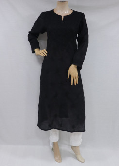 ISHIEQAs Black Cotton Chikankari Kurti-MV0101E