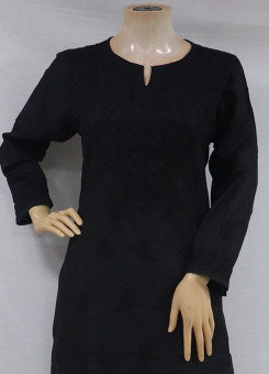 ISHIEQAs Black Cotton Chikankari Kurti-MV0101E