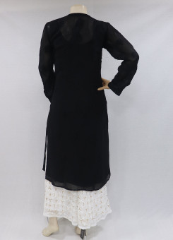 ISHIEQAs Black Pure Georgette Chikankari Kurti-MV1201E