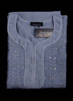 ISHIEQAs Chikankari-Grey Mukaish Chanderi Kurti-MV1301E