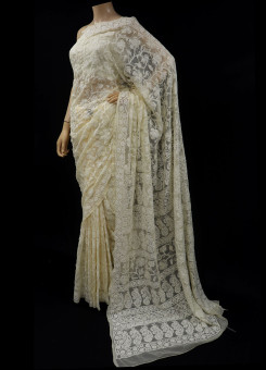 ISHIEQAs Chikankari Saree Beige A Georgette - DC0202C