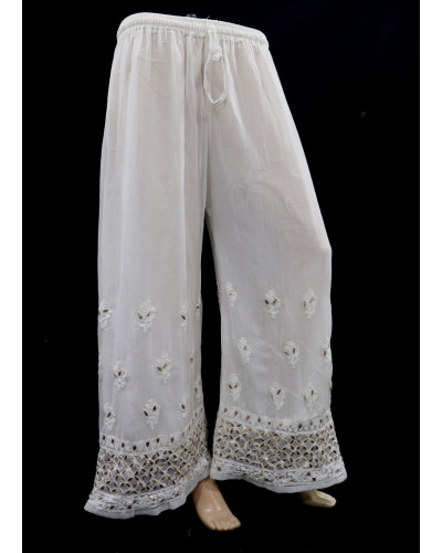 ISHIEQAs White Chiffon Chikankari Gotta Patti Plazzo - AN0111E
