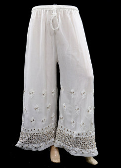 ISHIEQAs White Chiffon Chikankari Gotta Patti Plazzo - AN0111E