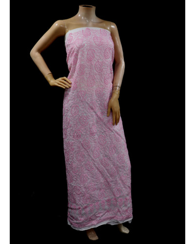 ISHIEQAs Chikan White-Pink A Cotton Kurti Fabric - MV1401E