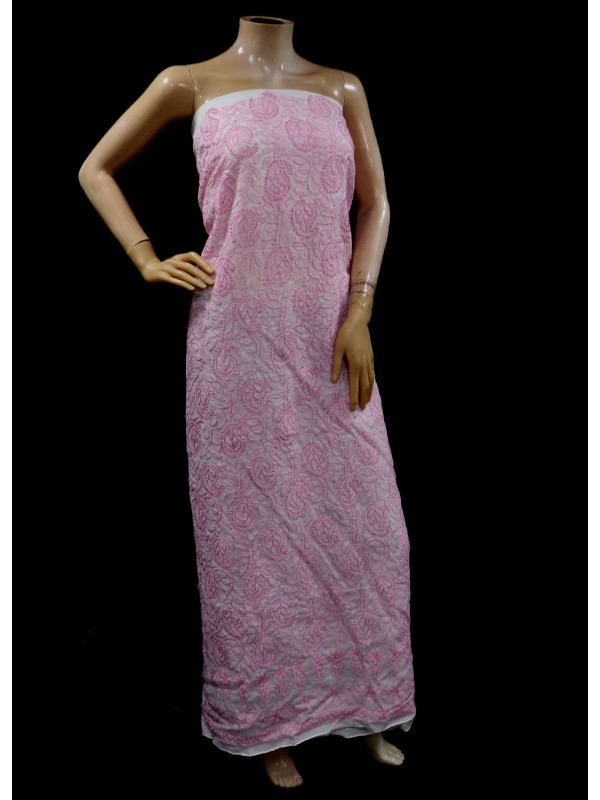 ISHIEQAs Chikan White-Pink A Cotton Kurti Fabric - MV1401E