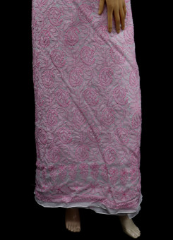 ISHIEQAs Chikan White-Pink A Cotton Kurti Fabric - MV1401E