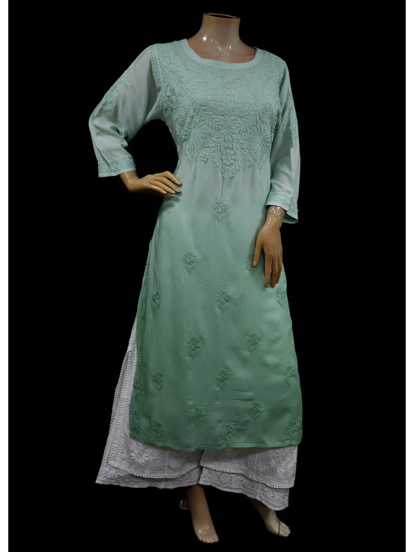 ISHIEQAs Sea Green Modal Fabric Chikankari Kurti-AN0103E