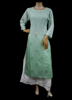 ISHIEQAs Sea Green Modal Fabric Chikankari Kurti-AN0103E