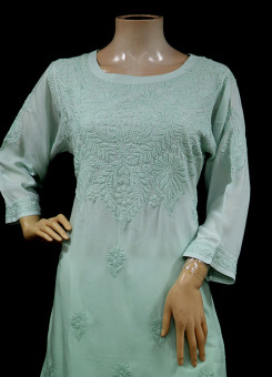 ISHIEQAs Sea Green Modal Fabric Chikankari Kurti-AN0103E