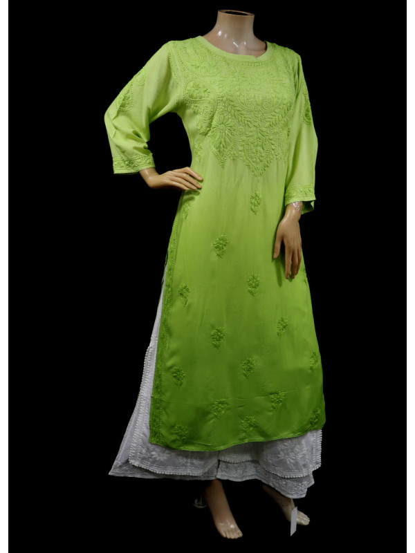 ISHIEQAs Green Modal Fabric Chikankari Kurti-AN0103E