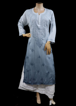 ISHIEQAs Grey-A Modal Fabric Chikankari Kurti-AN0103E