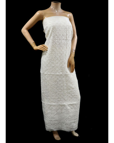 ISHIEQAs Chikan  White Chanderi Kurti Fabric - AN0105E