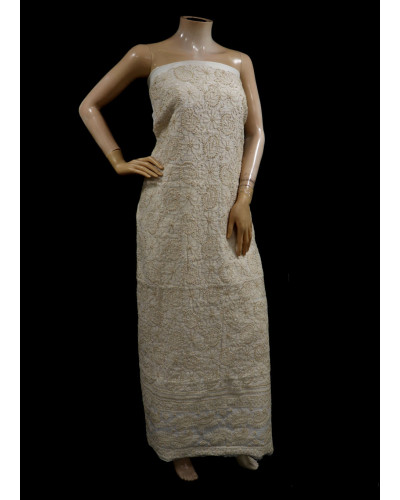 ISHIEQAs Chikan White-Beige Chanderi Kurti Fabric - AN0105E
