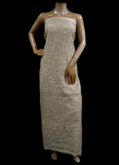 ISHIEQAs Chikan White-Beige Chanderi Kurti Fabric - AN0105E