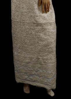 ISHIEQAs Chikan White-Beige Chanderi Kurti Fabric - AN0105E