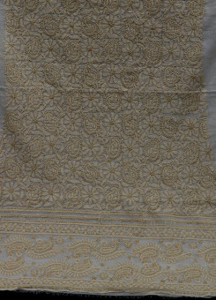 ISHIEQAs Chikan White-Beige Chanderi Kurti Fabric - AN0105E