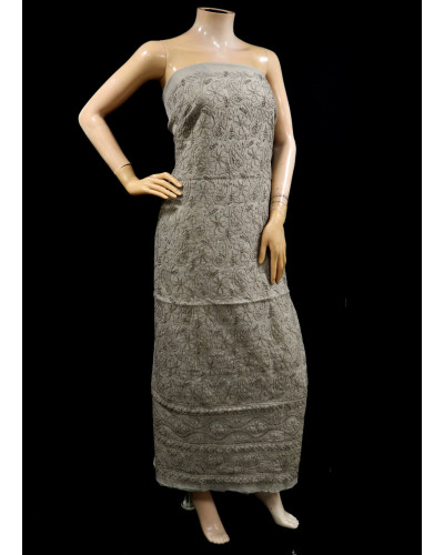 ISHIEQAs Chikan Grey Chanderi Kurti Fabric - AN0105E