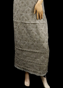 ISHIEQAs Chikan Grey Chanderi Kurti Fabric - AN0105E