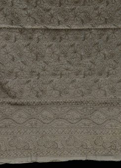 ISHIEQAs Chikan Grey Chanderi Kurti Fabric - AN0105E