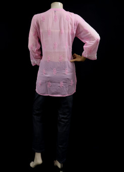 ISHIEQAs Pink Georgette Chikankari Top-MV1502F