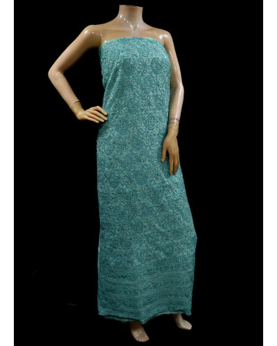 ISHIEQAs Chikan Sea Green-A Mukaish work Chanderi Kurti Fabric-AN0104E