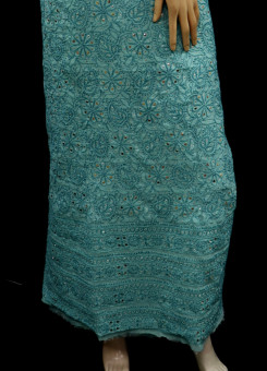 ISHIEQAs Chikan Sea Green-A Mukaish work Chanderi Kurti Fabric-AN0104E