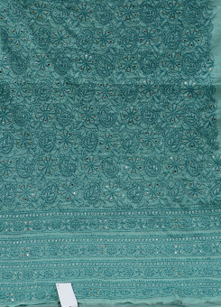 ISHIEQAs Chikan Sea Green-A Mukaish work Chanderi Kurti Fabric-AN0104E