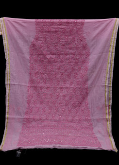 ISHIEQAs Chikan Pink Mukaish work Chanderi Kurti Fabric-AN0104E