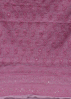 ISHIEQAs Chikan Pink Mukaish work Chanderi Kurti Fabric-AN0104E