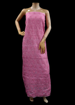 ISHIEQAs Chikank Pink-A Mukaish work Chanderi Kurti Fabric-AN0104E