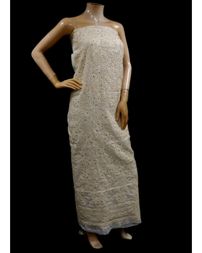 ISHIEQAs Chikan White-A Mukaish work Chanderi Kurti Fabric - AN0104E