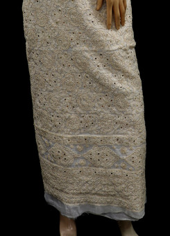 ISHIEQAs Chikan White-A Mukaish work Chanderi Kurti Fabric - AN0104E