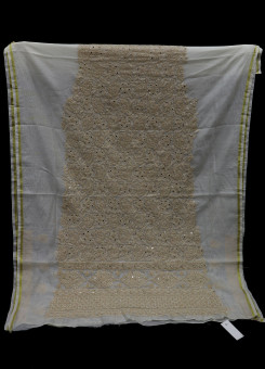 ISHIEQAs Chikan White-A Mukaish work Chanderi Kurti Fabric - AN0104E