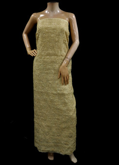 ISHIEQAs Chikan Beige Mukaish work Chanderi Kurti Fabric-AN0104E 