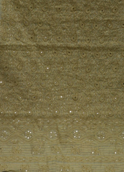 ISHIEQAs Chikan Beige Mukaish work Chanderi Kurti Fabric-AN0104E 