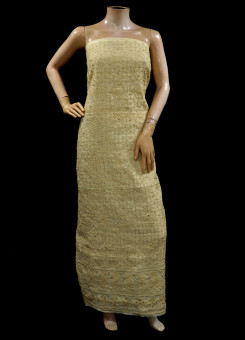 ISHIEQAs Chikan Beige-A Mukaish work Chanderi Kurti Fabric-AN0104E 