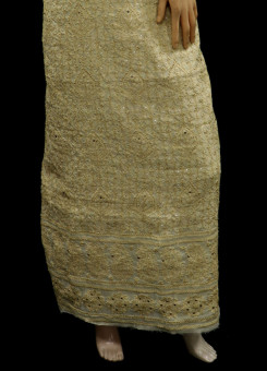 ISHIEQAs Chikan Beige-A Mukaish work Chanderi Kurti Fabric-AN0104E 