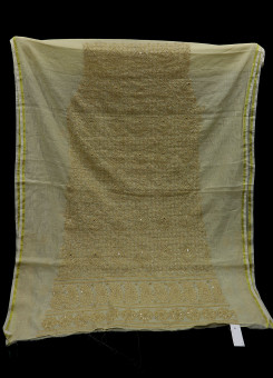 ISHIEQAs Chikan Beige-A Mukaish work Chanderi Kurti Fabric-AN0104E 