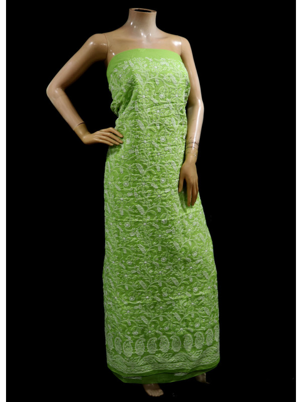 ISHIEQAs Chikankari Green B Cotton Kurti Fabric - MV0204C