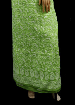 ISHIEQAs Chikankari Green B Cotton Kurti Fabric - MV0204C