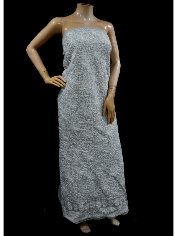 ISHIEQAs Chikankari Grey A Cotton Kurti Fabric - MV0204C